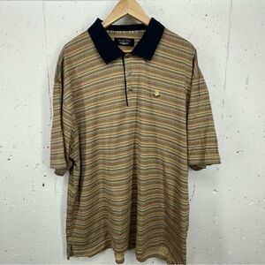 Straight Down Men’s Size XXL Bear Dance Golf Course Beige & Blue Polo Shirt